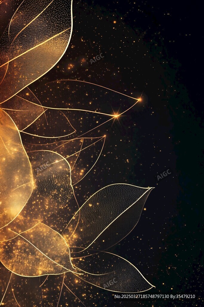 金色幻叶闪耀星空背景