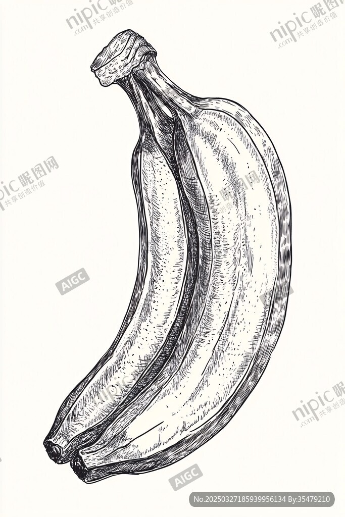 手绘双香蕉素描图