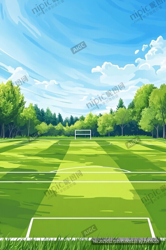 户外绿茵足球场美景