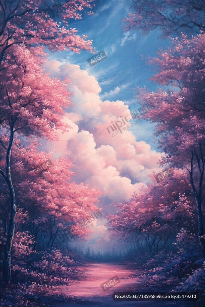 梦幻粉樱林中小径
