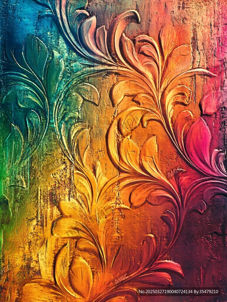 彩色浮雕花卉艺术图案