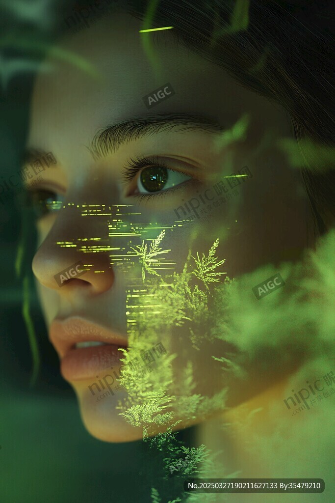 梦幻绿植覆面的女性肖像