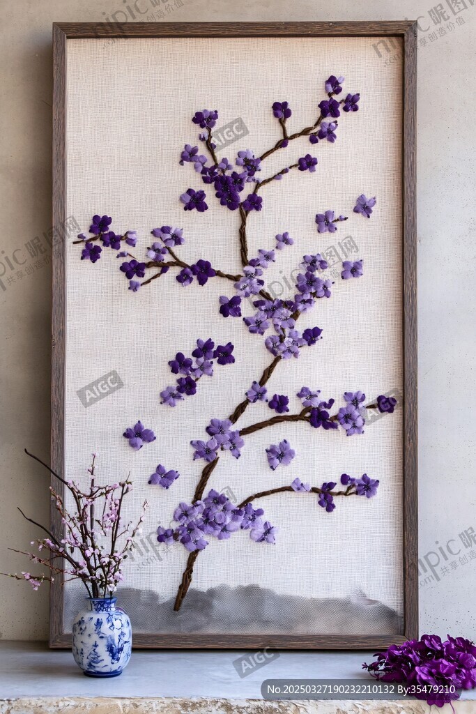 紫色花枝挂画 雅致中式风