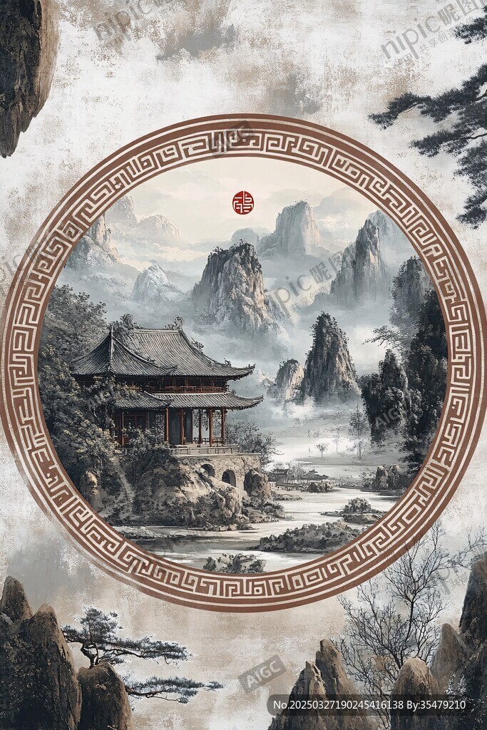 中式山水意境古典风景画