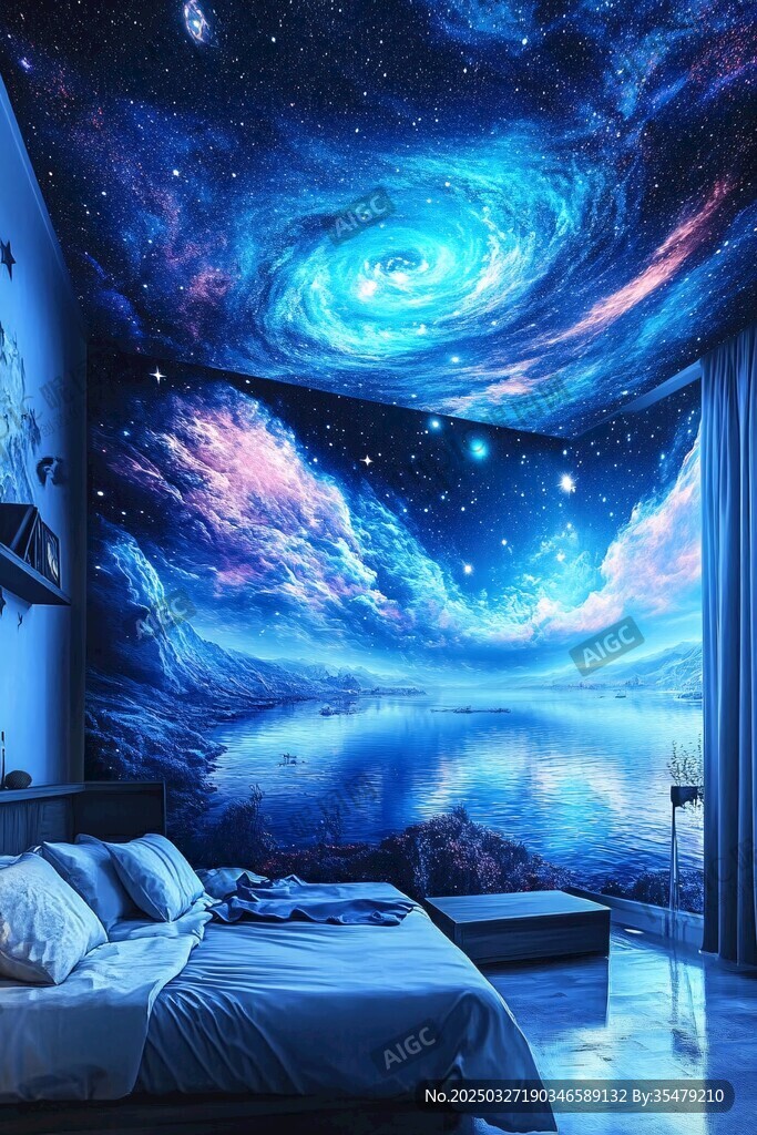 梦幻星空卧室墙绘装饰