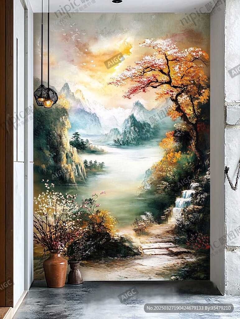 山水玄关壁画 自然诗意风光