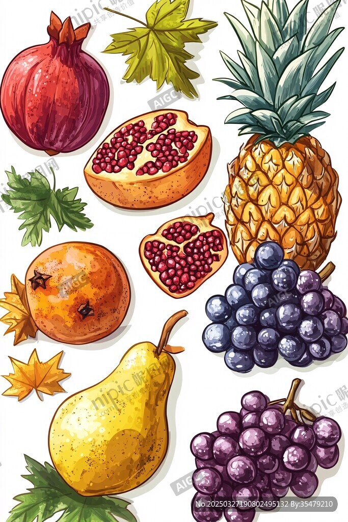 秋季缤纷水果插画展示