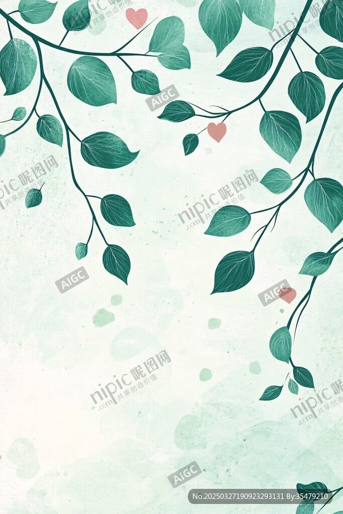 清新绿叶爱心背景图