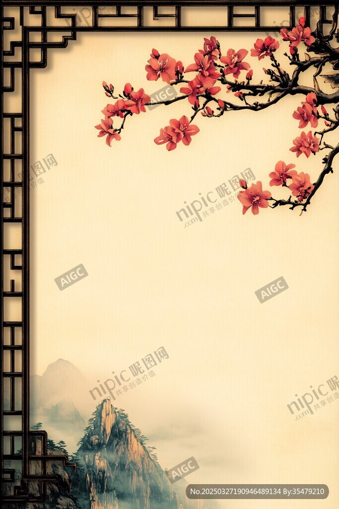 中式古典花鸟山水意境图