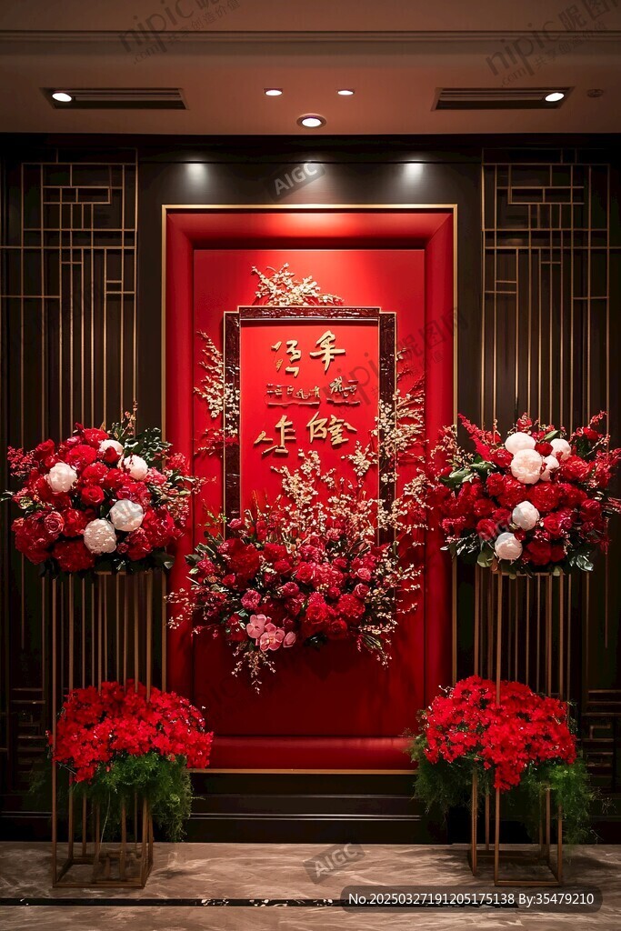 中式婚礼迎宾区喜庆布置