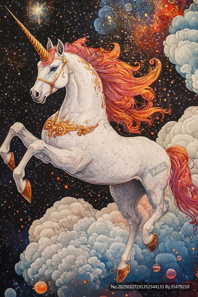梦幻独角兽腾跃于星云间