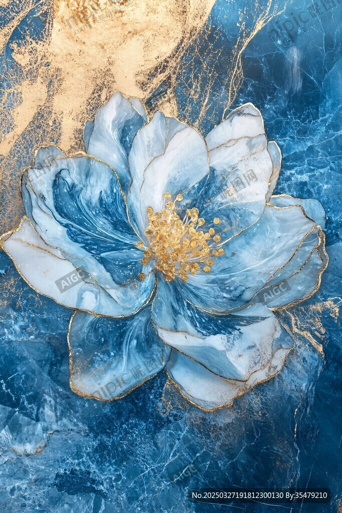 蓝金花卉艺术纹理图案