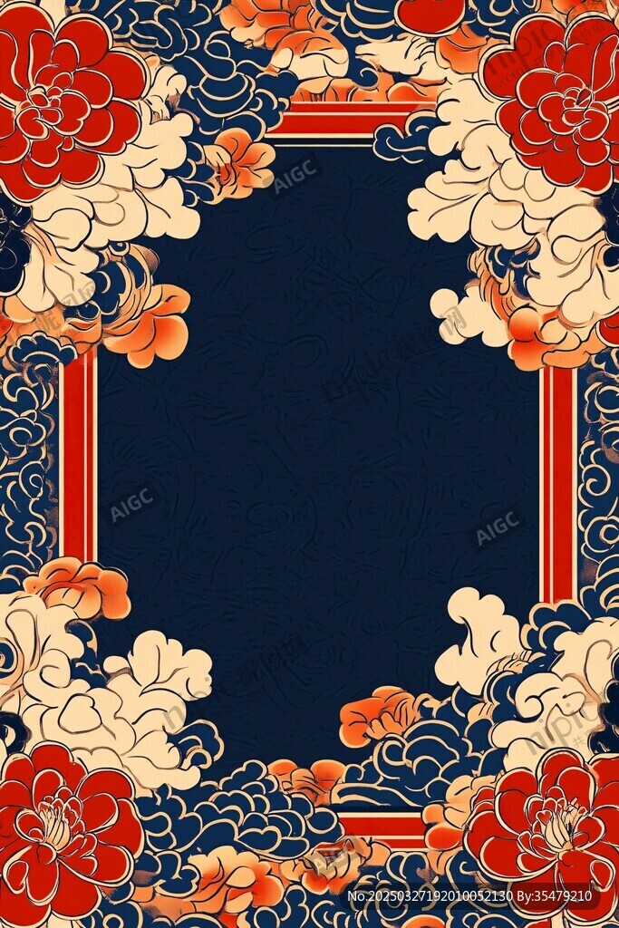 中式古典花卉边框图案