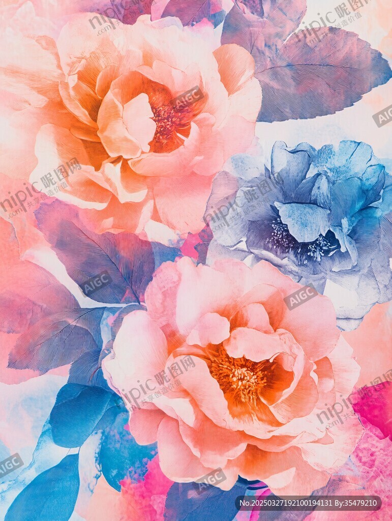 梦幻水彩花卉图案背景