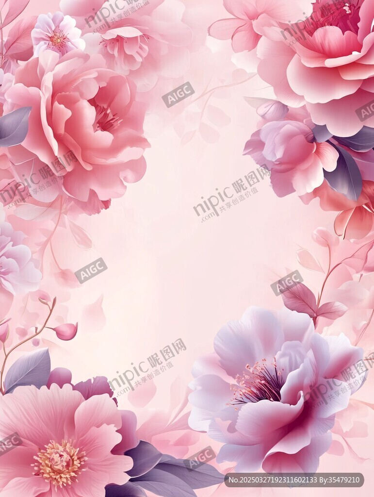 浪漫粉色花卉梦幻背景图