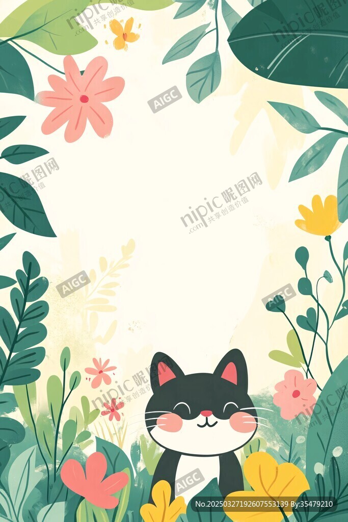 花丛中的可爱猫咪