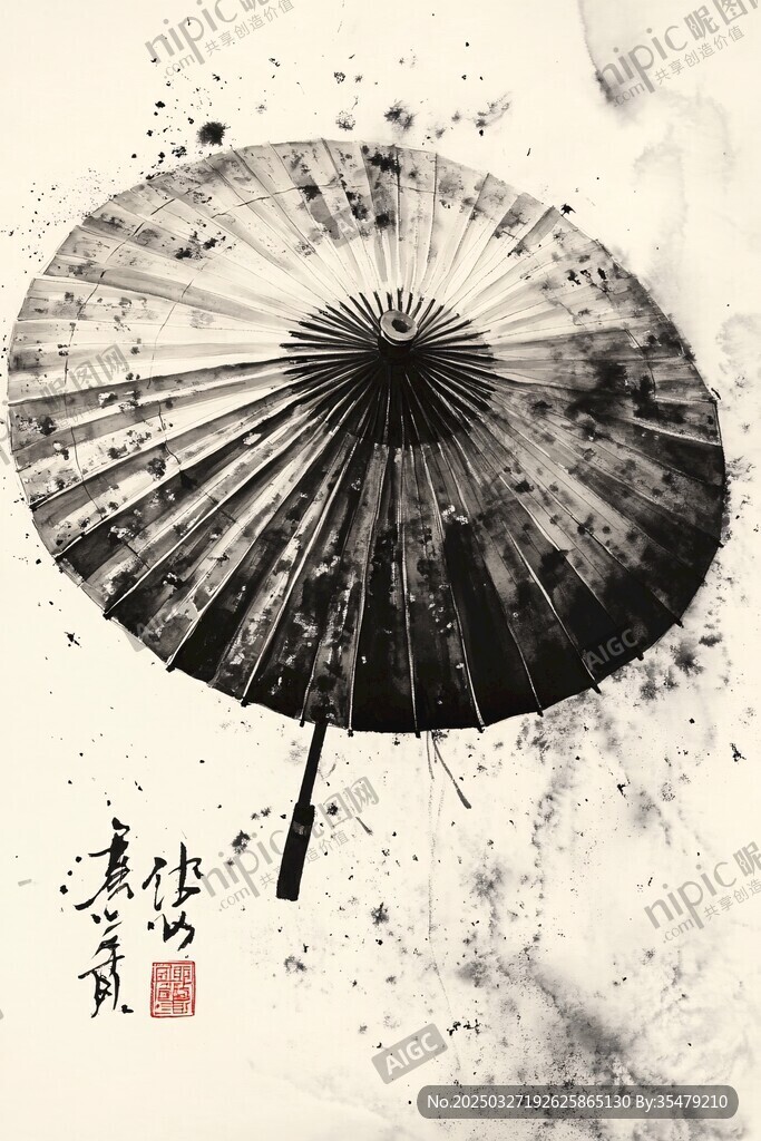 水墨风油纸伞意境图