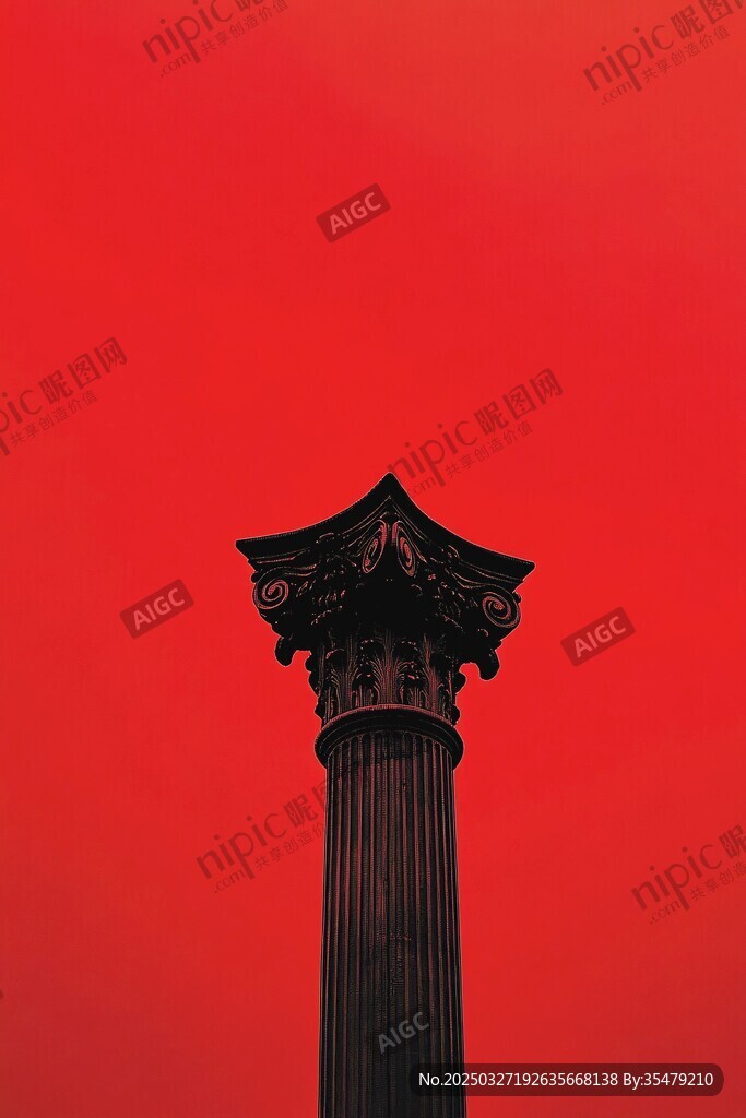 红幕下的古典装饰柱