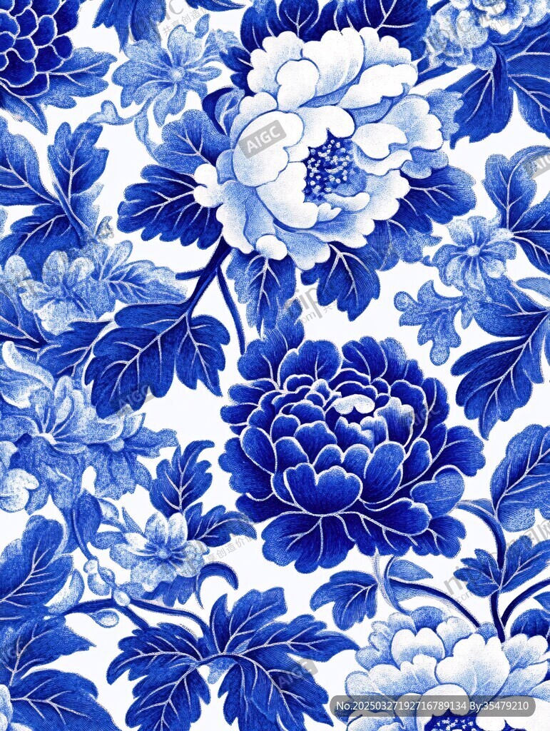 青花瓷牡丹花卉图案