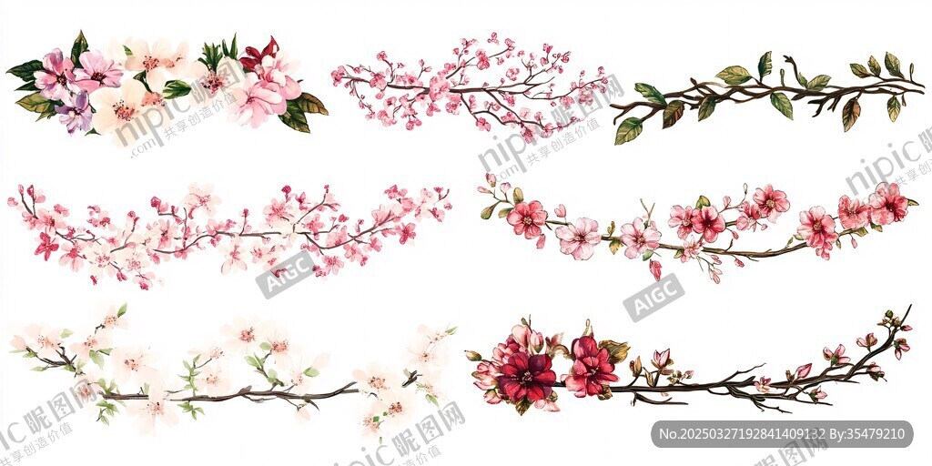 水彩花卉花枝素材集合