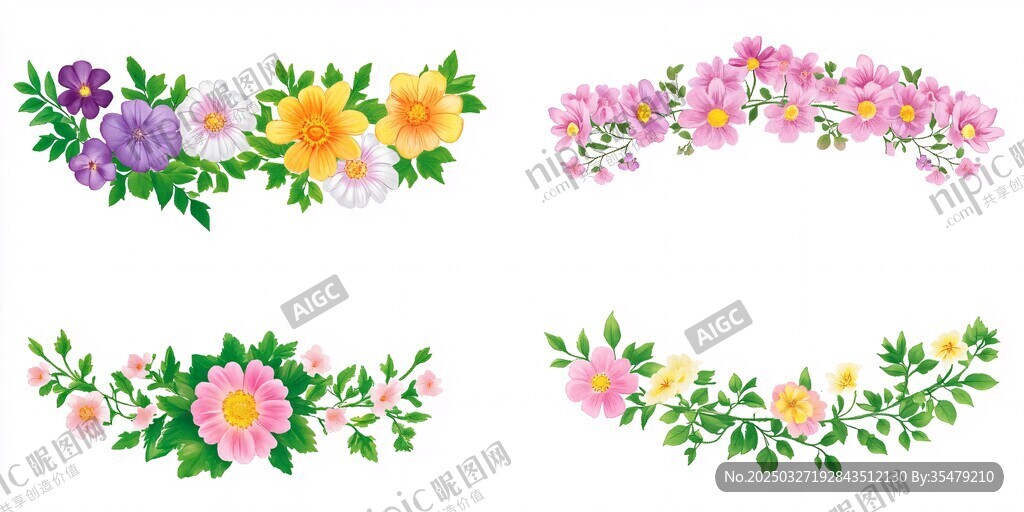 多彩花卉花边图案集合
