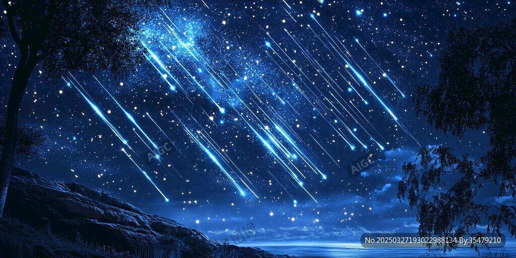 夜空中绚烂的流星雨景观