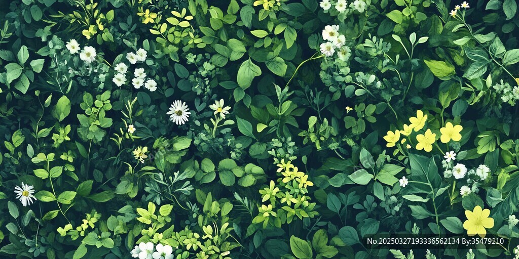 春日繁茂花草绿植图景