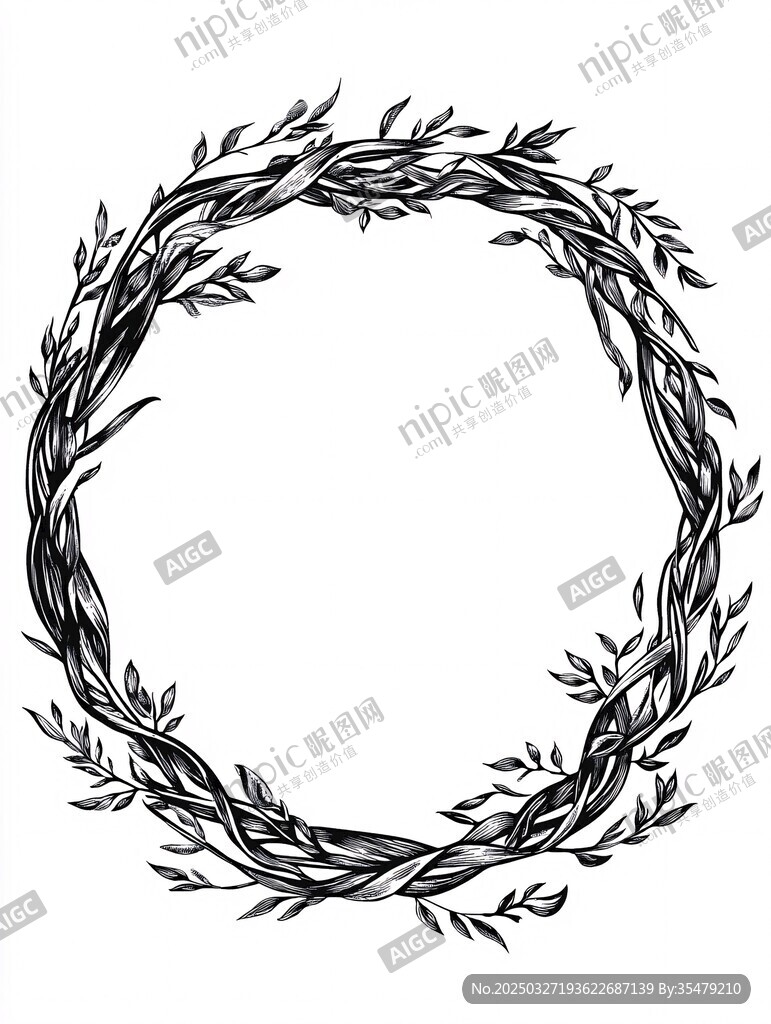 手绘枝叶花环图案设计