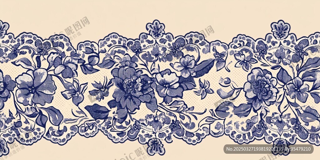 蓝白花卉蕾丝花边图案