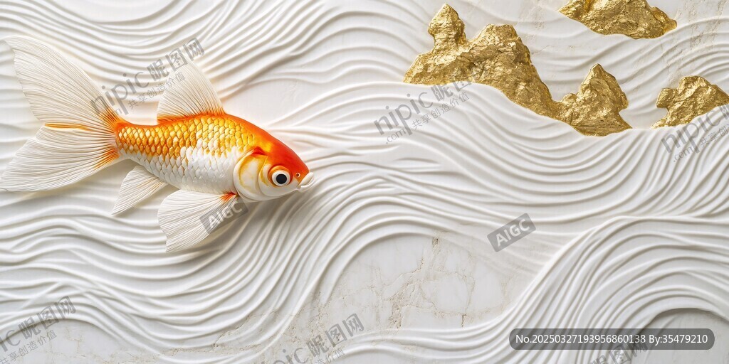 金鲤游于山水纹理间