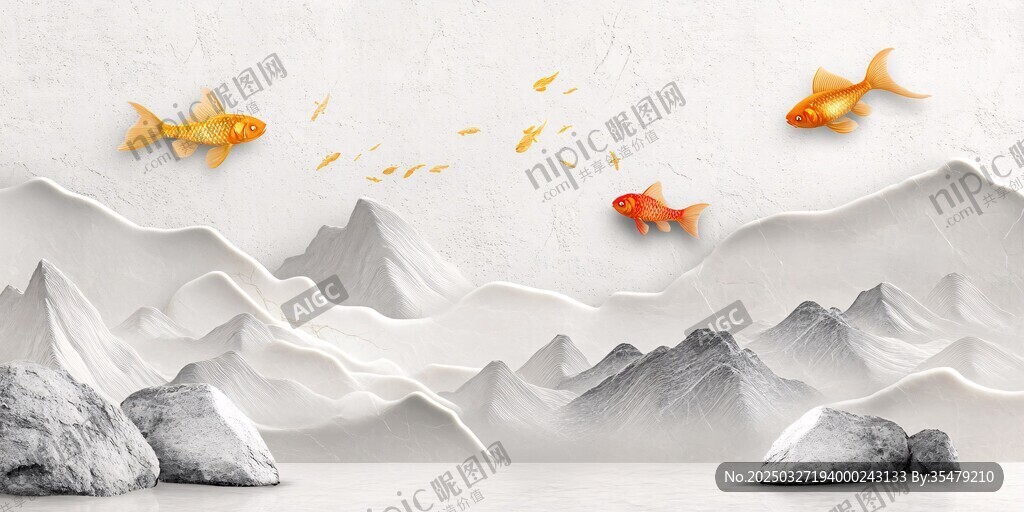 山水间游弋的灵动金鱼