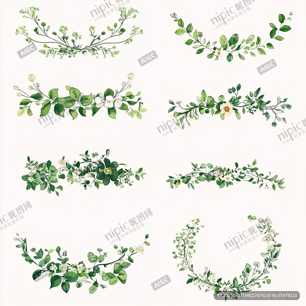 清新绿植花环装饰图案集