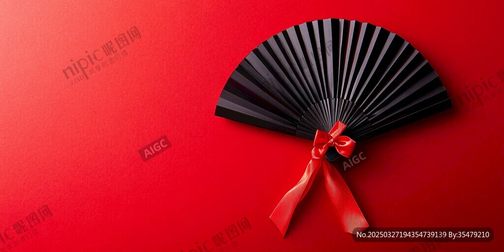 红底黑折扇配红丝带