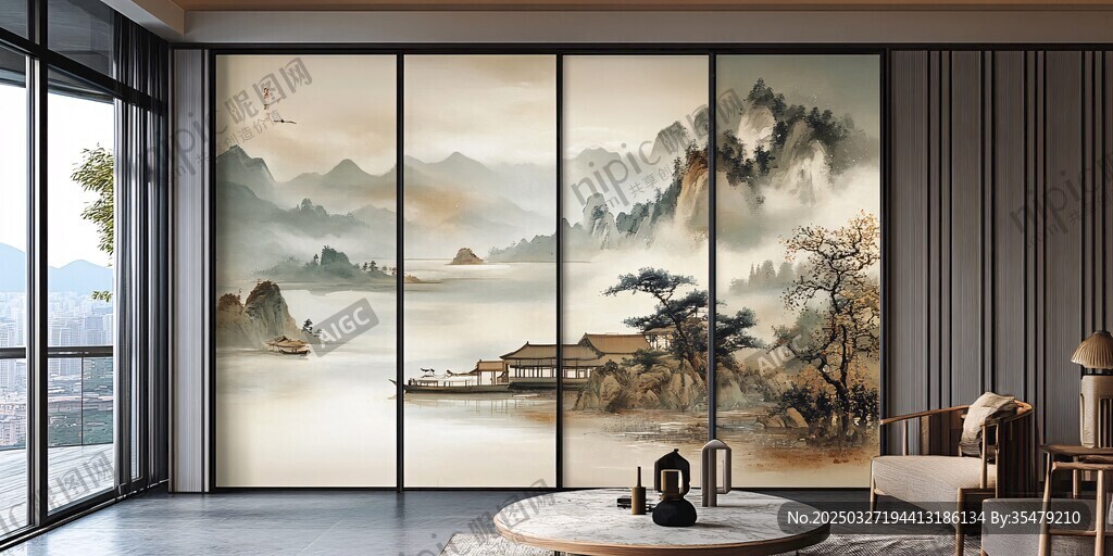中式山水屏风装点雅致客厅