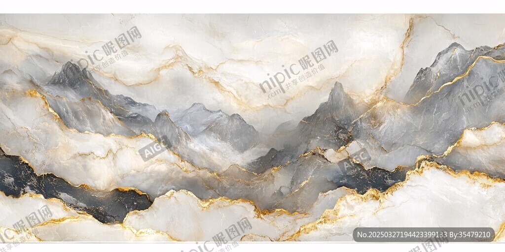 水墨金纹大理石山水图景