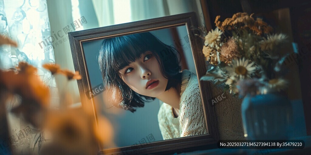 镜中少女与烂漫花束