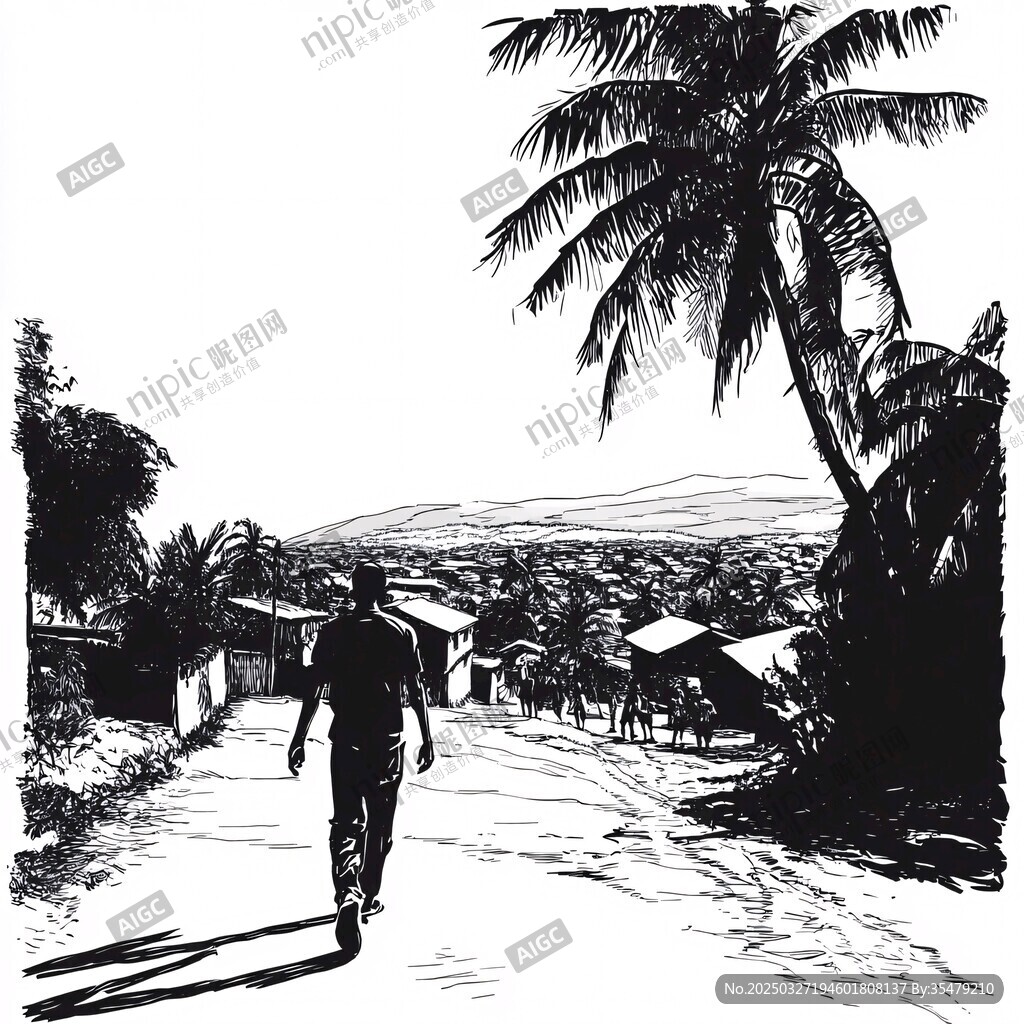 漫步乡村小道的孤独身影