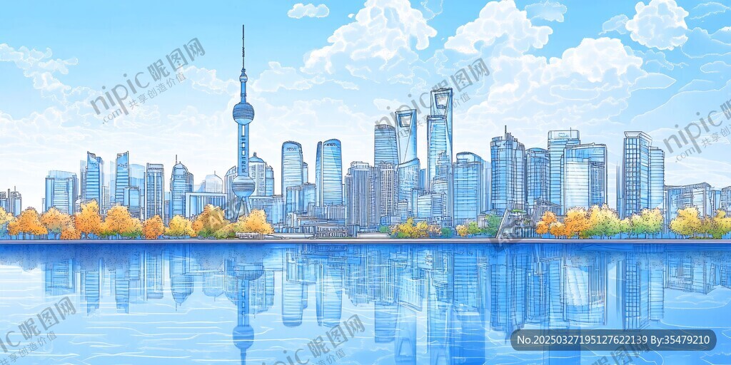 上海城市天际线秋日美景