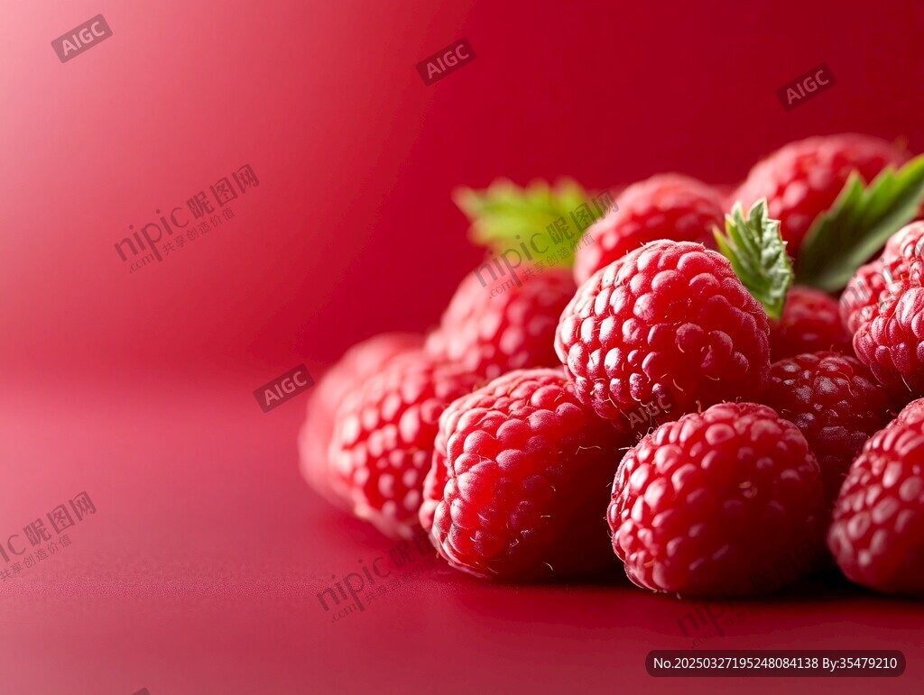新鲜树莓堆叠 色彩诱人