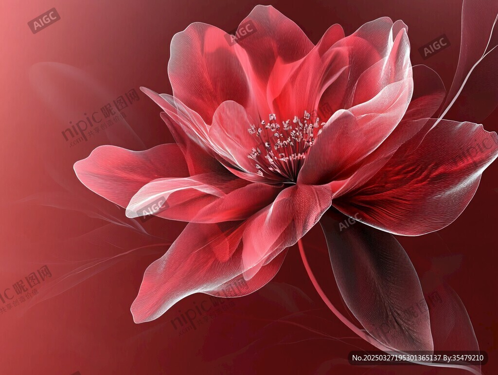 梦幻红色花朵艺术插画