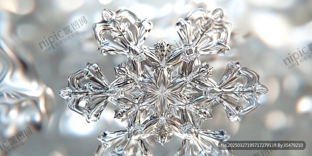 晶莹剔透的精美雪花特写