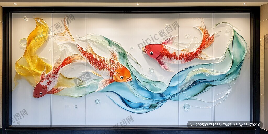 灵动锦鲤艺术玻璃装饰画