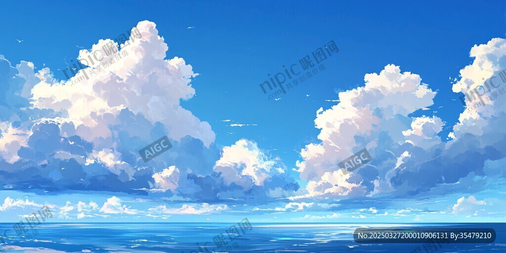 梦幻蓝天与辽阔海洋美景