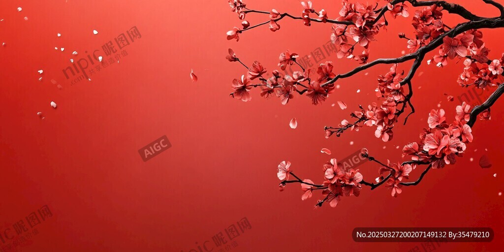 红梅映红背景美如画