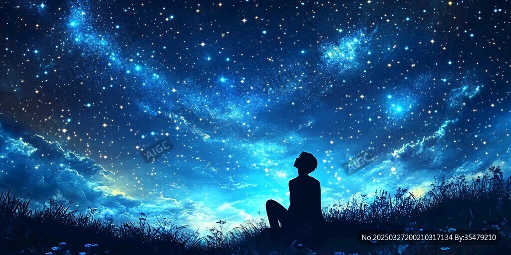 仰望星空的孤独身影
