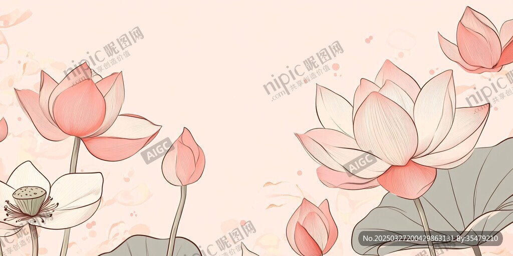清新荷花插画背景图