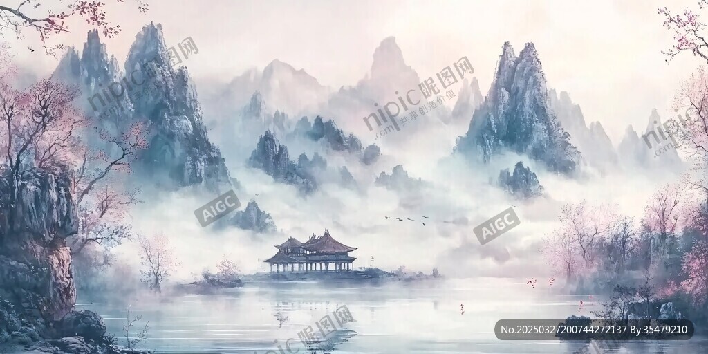 水墨山水间的静谧古景