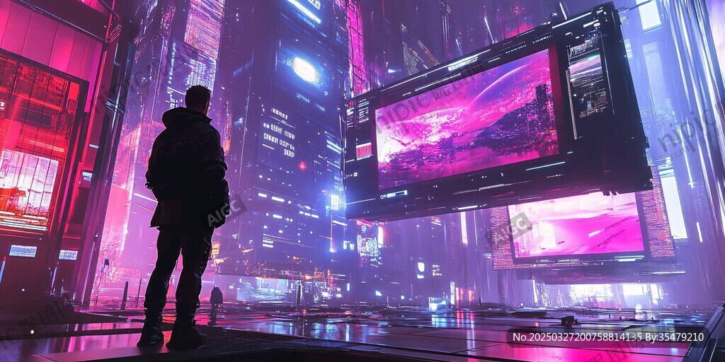 霓虹都市下的孤独身影