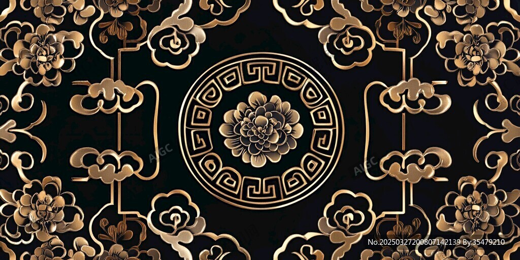 中式黑金古典花纹图案