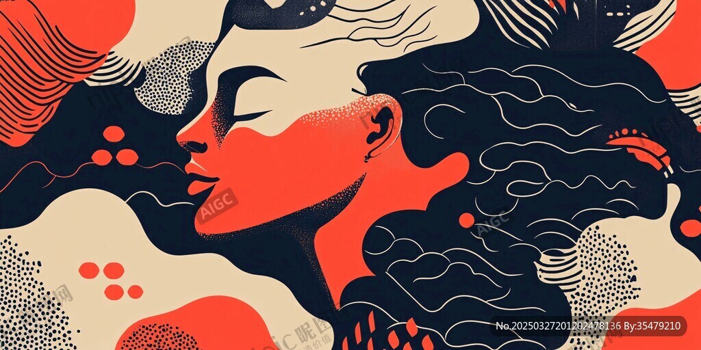 梦幻女性侧脸抽象艺术图